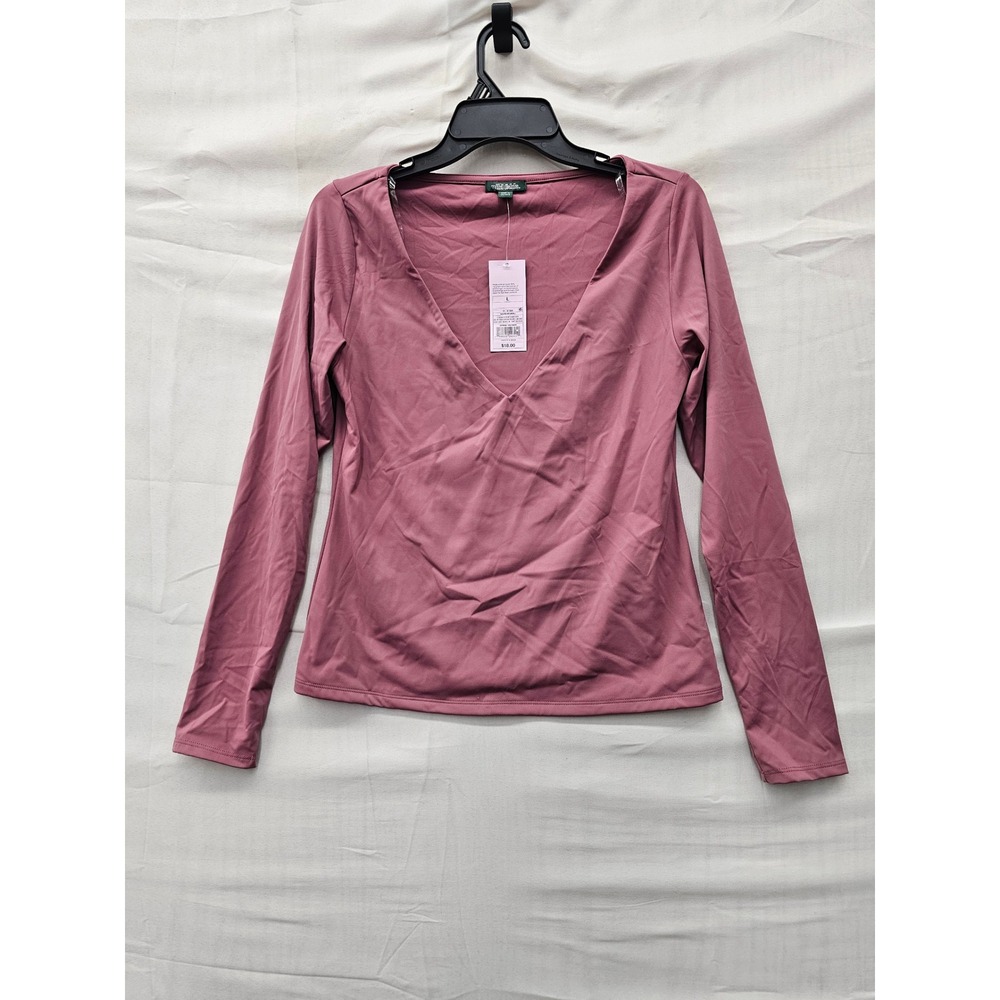 Wild Fable Womens V-Neck Long Sleeve Top Mauve Nylon Blend Casual Size Large